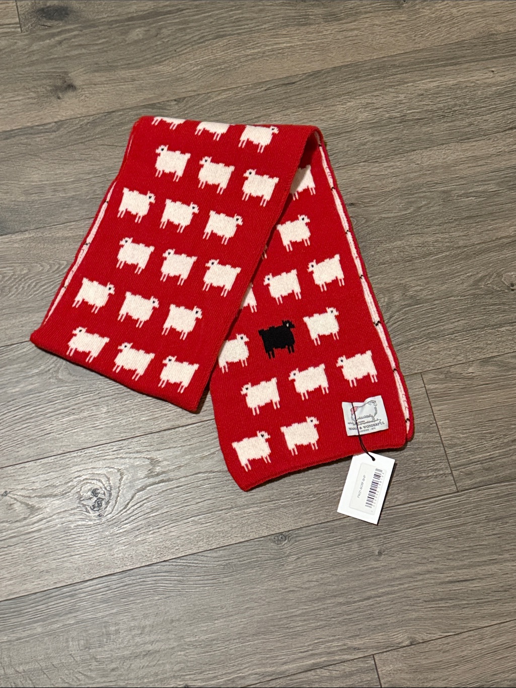 Warm & Wonderful Red Knit Scarf With Sheep Motif Nwt Rare — image 2 of 6